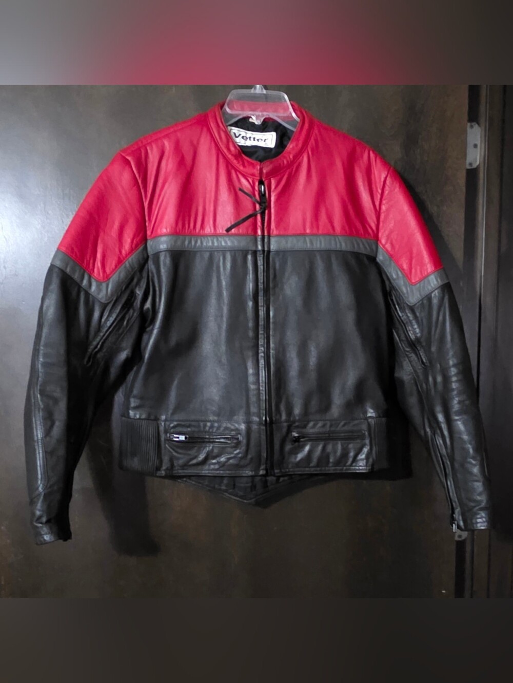 Vetter Vintage Rex Marsee Leather Motorcycle Jacket Red/Black/Gray Men's 42